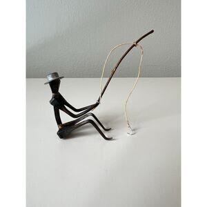Handcrafted Metal Fishing Figure Sculpture Art made from Recycled Materials